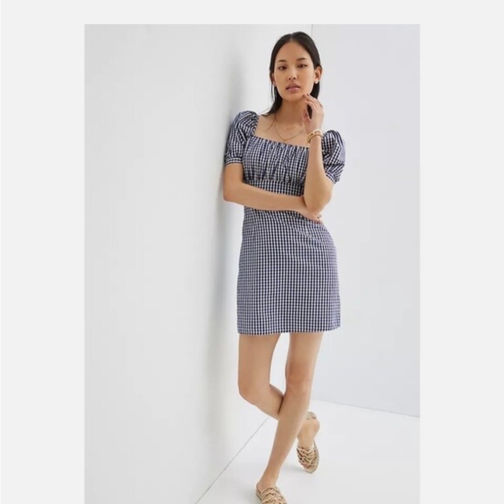 Anthropologie Navy and White Gingham Dress